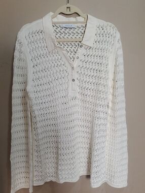 My Style Lightweight Cream Knit Polo Sweater Size Xl